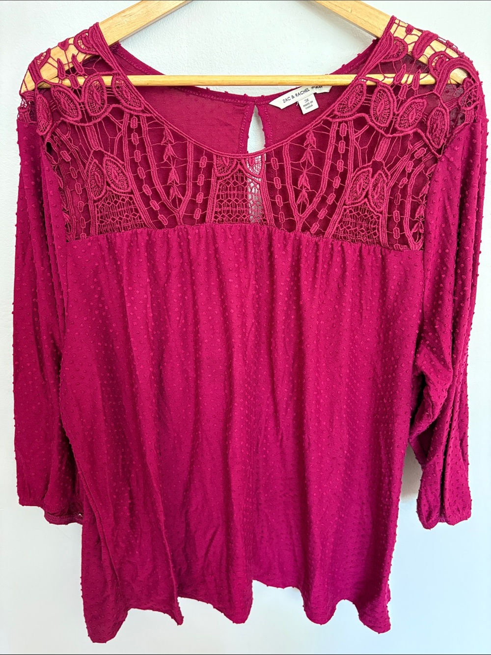 Zac & Rachel Fuchsia Lace Yoke Long Sleeve Top